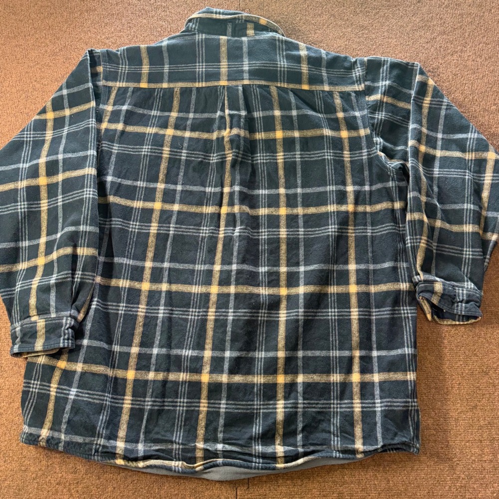 Carhartt Mens 2XL Tall Plaid Flannel Shirt Black Tan Long Sleeve Workwear Cotton - Picture 6 of 10